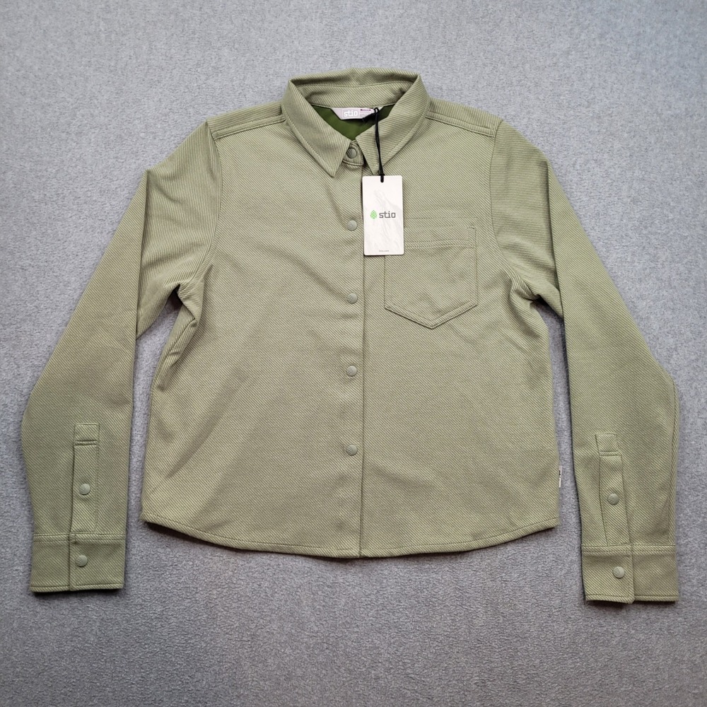 Stio Notion Stretch Knit Shirt Womens Small Sage Flats Snap Front 100773-310